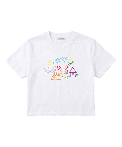 ARIGHTANGLE(アライトアングル)の「CAT SNAIL CROP TEE (2 COLOR)(Tシャツ/カットソー・レディース・ホワイト/ブラック・FREE)」の1枚目の写真