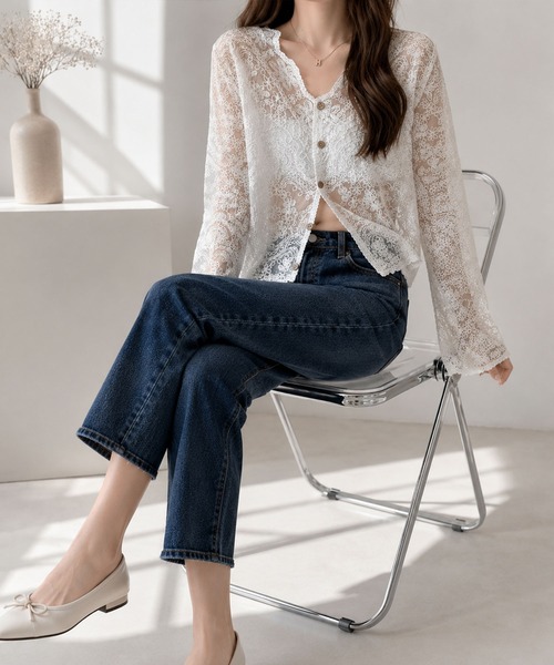 Amulet（アミュレット）の「羽織るだけで、ぐっと華やぐ。 シアーレースカーディガン（カーディガン/ボレロ・レディース・ベージュ・FREE）」の11枚目の写真