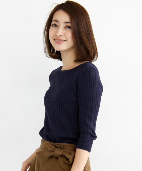 BEAUTY&YOUTH UNITED ARROWS(ビューティーアンドユースユナイテッドアローズ)の「【WEB限定】by ※∵リブクルーネック7分袖ニット ◆(ニット/セーター・レディース・ライトグレー/ナチュラル/ケリー/ネイビー・FREE)」の4枚目の写真