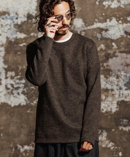 Jih Nunc（ジーヌンク）の「mn3267- マルチ素材クルーネックニットソー(JIH-R1200)（ニット/セーター・メンズ・グレー/ブラック/ブラウン・L/M/S）」の5枚目の写真