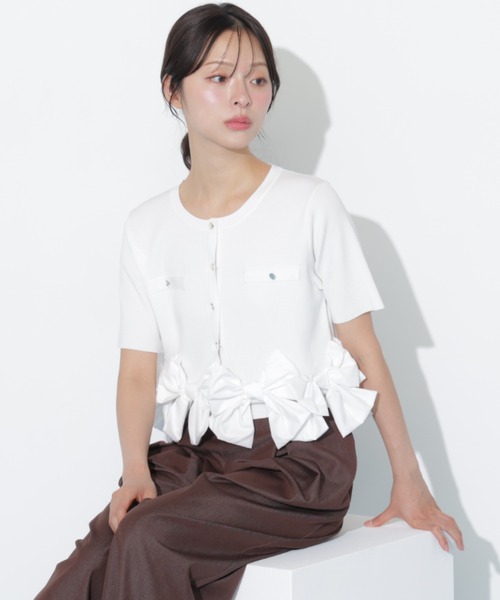 JILL by JILL STUART(ジルバイジルスチュアート)の「裾リボンカーディガン(ニット/セーター・レディース・ブラック/ブルー/ホワイト・FREE)」の2枚目の写真