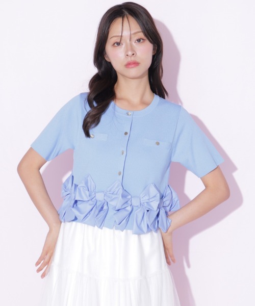 JILL by JILL STUART(ジルバイジルスチュアート)の「裾リボンカーディガン(ニット/セーター・レディース・ブラック/ブルー/ホワイト・FREE)」の4枚目の写真