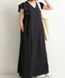 ルーズシルエット ポケット付き ノースリーブ ロングワンピース