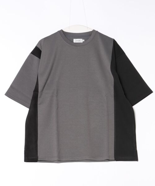 ATELANE(アテレーン)の「/ATELANE/ポンチ+スエードポンチ サイド切り替え半袖TEE(Tシャツ/カットソー・メンズ・ホワイト/チャコールグレー・MEDIUM/LARGE)」の2枚目の写真