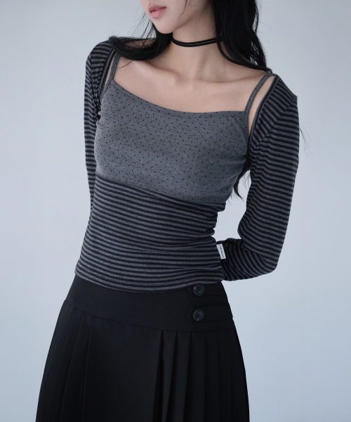 MIRECO(ミレコ)の「MIXED PATTERN CAMI & BOLERO SET CHARCOAL(Tシャツ/カットソー・レディース・その他・FREE)」の2枚目の写真