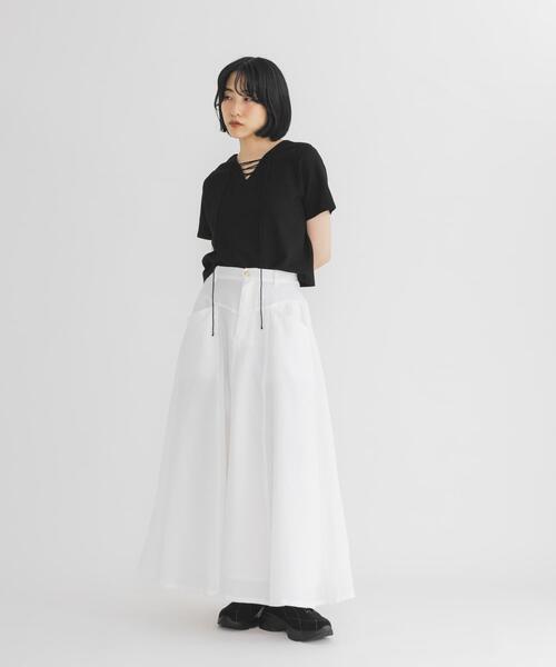KBF(ケイビーエフ)の「2WAYレースアップトップス(Tシャツ/カットソー・レディース・グレー系その他/アイボリー/ブラック・ONE)」の7枚目の写真