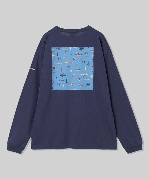 Columbia(コロンビア)の「UVカット Columbia/ レイクトゥアベニュー グラフィック ロングスリーブ Tシャツ /コロンビア(Tシャツ/カットソー・メンズ・ホワイト/ネイビー/ホワイト系その他/ヘザーグレー・S/M/L/XL)」の1枚目の写真