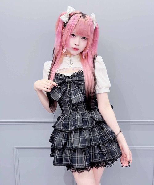 MA*RS（アメーバーマーズ）の「ZIPフリルキャミワンピース 2点SET（ワンピース・レディース・グレー/ブラック×ホワイト・FREE）」の7枚目の写真