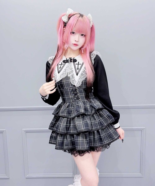 MA*RS（アメーバーマーズ）の「ZIPフリルキャミワンピース 2点SET（ワンピース・レディース・グレー/ブラック×ホワイト・FREE）」の9枚目の写真