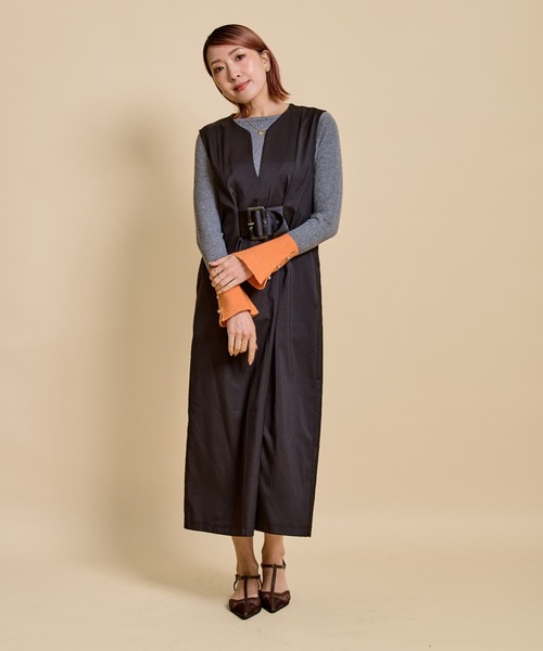 LHELBIE（レルビエ）の「ベルテッドジャンスカ（ジャンパースカート・レディース・キャメル/グレイッシュベージュ/ブラック・M）」の15枚目の写真