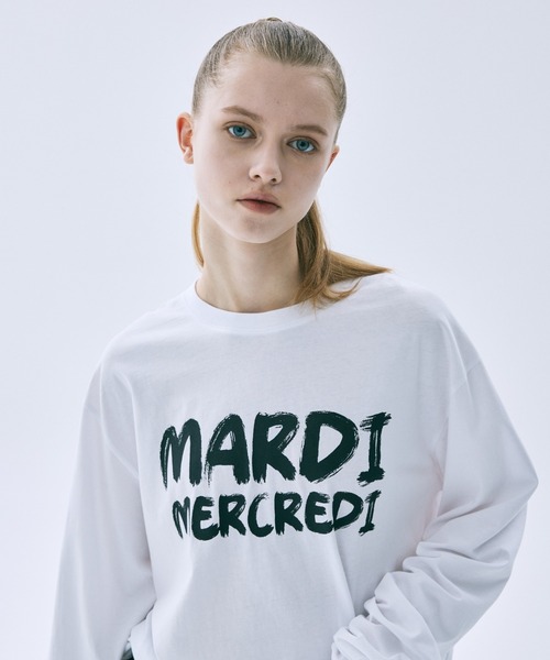 Mardi Mercredi(マルディメクルディ)の「UNISEX TSHIRT LONG SLEEVE BRUSH LOGO CONTRAST / ユニセックス Tシャツ ロング スリーブ ブラッシュ ロゴ コントラスト(Tシャツ/カットソー・レディース・グレー/ブラック×ホワイト/ホワイト×ブラック・FREE)」の2枚目の写真