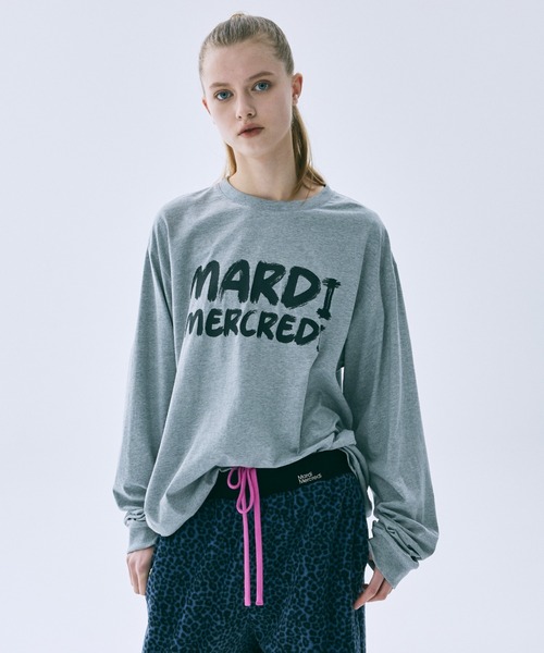 Mardi Mercredi(マルディメクルディ)の「UNISEX TSHIRT LONG SLEEVE BRUSH LOGO CONTRAST / ユニセックス Tシャツ ロング スリーブ ブラッシュ ロゴ コントラスト(Tシャツ/カットソー・レディース・グレー/ブラック×ホワイト/ホワイト×ブラック・FREE)」の1枚目の写真