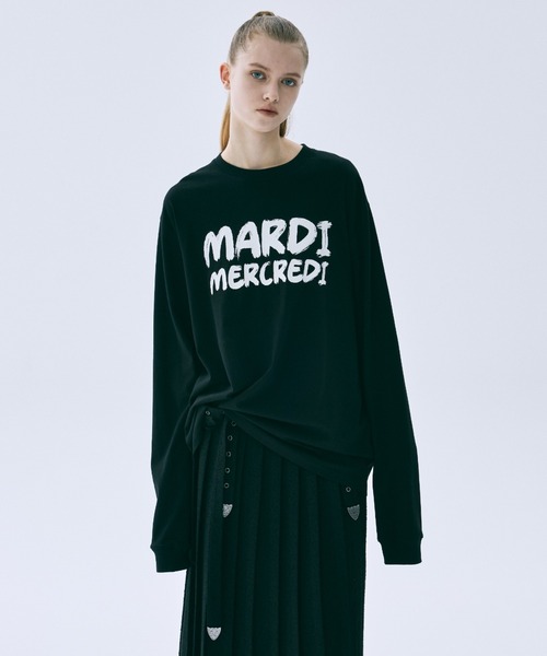 Mardi Mercredi(マルディメクルディ)の「UNISEX TSHIRT LONG SLEEVE BRUSH LOGO CONTRAST / ユニセックス Tシャツ ロング スリーブ ブラッシュ ロゴ コントラスト(Tシャツ/カットソー・レディース・グレー/ブラック×ホワイト/ホワイト×ブラック・FREE)」の12枚目の写真