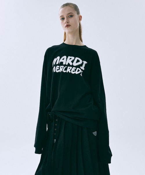 Mardi Mercredi(マルディメクルディ)の「UNISEX TSHIRT LONG SLEEVE BRUSH LOGO CONTRAST / ユニセックス Tシャツ ロング スリーブ ブラッシュ ロゴ コントラスト(Tシャツ/カットソー・レディース・グレー/ブラック×ホワイト/ホワイト×ブラック・FREE)」の13枚目の写真