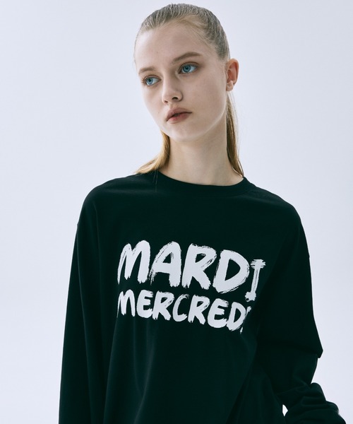 Mardi Mercredi(マルディメクルディ)の「UNISEX TSHIRT LONG SLEEVE BRUSH LOGO CONTRAST / ユニセックス Tシャツ ロング スリーブ ブラッシュ ロゴ コントラスト(Tシャツ/カットソー・レディース・グレー/ブラック×ホワイト/ホワイト×ブラック・FREE)」の10枚目の写真