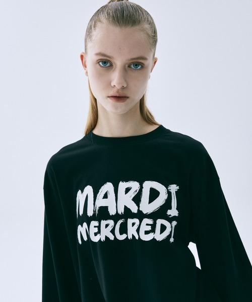 Mardi Mercredi(マルディメクルディ)の「UNISEX TSHIRT LONG SLEEVE BRUSH LOGO CONTRAST / ユニセックス Tシャツ ロング スリーブ ブラッシュ ロゴ コントラスト(Tシャツ/カットソー・レディース・グレー/ブラック×ホワイト/ホワイト×ブラック・FREE)」の11枚目の写真