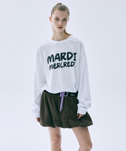 Mardi Mercredi(マルディメクルディ)の「UNISEX TSHIRT LONG SLEEVE BRUSH LOGO CONTRAST / ユニセックス Tシャツ ロング スリーブ ブラッシュ ロゴ コントラスト(Tシャツ/カットソー・レディース・グレー/ブラック×ホワイト/ホワイト×ブラック・FREE)」の5枚目の写真