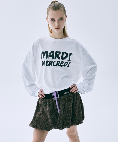 Mardi Mercredi(マルディメクルディ)の「UNISEX TSHIRT LONG SLEEVE BRUSH LOGO CONTRAST / ユニセックス Tシャツ ロング スリーブ ブラッシュ ロゴ コントラスト(Tシャツ/カットソー・レディース・グレー/ブラック×ホワイト/ホワイト×ブラック・FREE)」の4枚目の写真