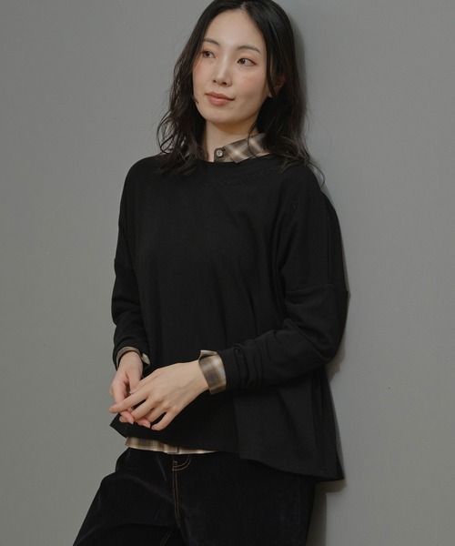 Nunc.(ヌンク)の「裏起毛ロゴ刺繍プルオーバー(Tシャツ/カットソー・レディース・杢グレー/レッド/ブラック・FREE)」の1枚目の写真