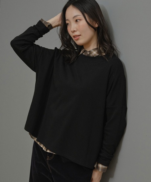 Nunc.(ヌンク)の「裏起毛ロゴ刺繍プルオーバー(Tシャツ/カットソー・レディース・杢グレー/レッド/ブラック・FREE)」の4枚目の写真