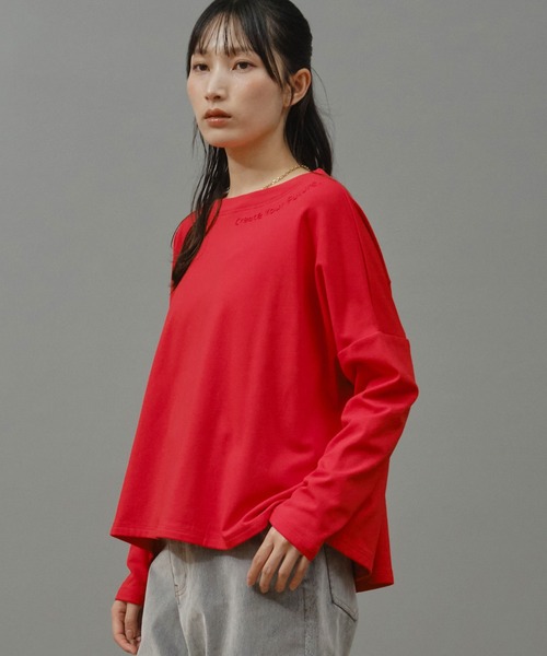 Nunc.(ヌンク)の「裏起毛ロゴ刺繍プルオーバー(Tシャツ/カットソー・レディース・杢グレー/レッド/ブラック・FREE)」の17枚目の写真