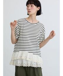 【接触冷感】裾レースボーダーTシャツ