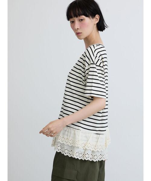 Samansa Mos2(サマンサ モスモス)の「【接触冷感】裾レースボーダーTシャツ(Tシャツ/カットソー・レディース・グリーン/ブラック/ブラウン・F)」の6枚目の写真
