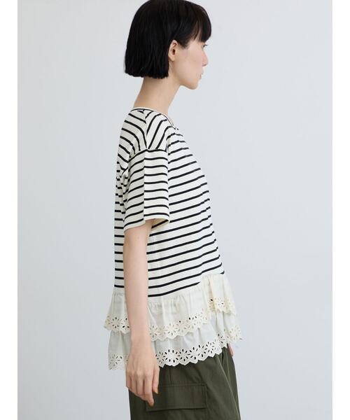 Samansa Mos2(サマンサ モスモス)の「【接触冷感】裾レースボーダーTシャツ(Tシャツ/カットソー・レディース・グリーン/ブラック/ブラウン・F)」の7枚目の写真