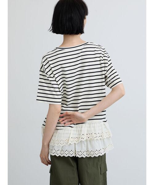 Samansa Mos2(サマンサ モスモス)の「【接触冷感】裾レースボーダーTシャツ(Tシャツ/カットソー・レディース・グリーン/ブラック/ブラウン・F)」の8枚目の写真
