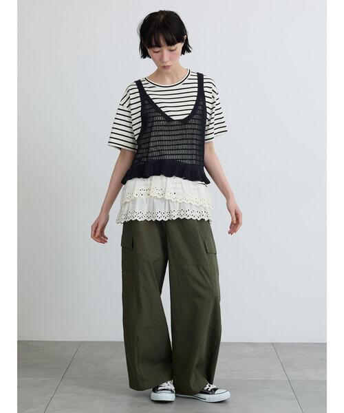 Samansa Mos2(サマンサ モスモス)の「【接触冷感】裾レースボーダーTシャツ(Tシャツ/カットソー・レディース・グリーン/ブラック/ブラウン・F)」の12枚目の写真