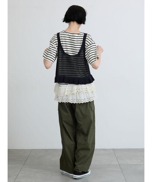 Samansa Mos2(サマンサ モスモス)の「【接触冷感】裾レースボーダーTシャツ(Tシャツ/カットソー・レディース・グリーン/ブラック/ブラウン・F)」の14枚目の写真