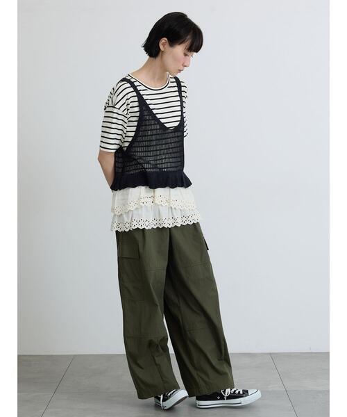 Samansa Mos2(サマンサ モスモス)の「【接触冷感】裾レースボーダーTシャツ(Tシャツ/カットソー・レディース・グリーン/ブラック/ブラウン・F)」の15枚目の写真