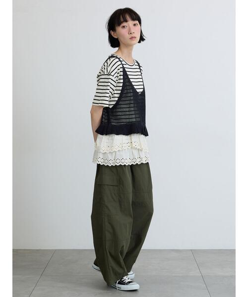 Samansa Mos2(サマンサ モスモス)の「【接触冷感】裾レースボーダーTシャツ(Tシャツ/カットソー・レディース・グリーン/ブラック/ブラウン・F)」の16枚目の写真
