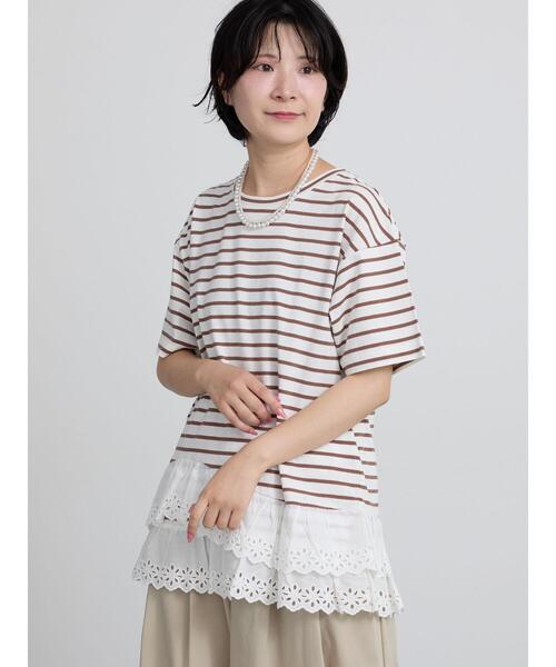 Samansa Mos2(サマンサ モスモス)の「【接触冷感】裾レースボーダーTシャツ(Tシャツ/カットソー・レディース・グリーン/ブラック/ブラウン・F)」の17枚目の写真