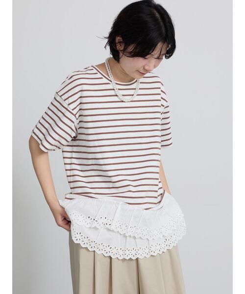 Samansa Mos2(サマンサ モスモス)の「【接触冷感】裾レースボーダーTシャツ(Tシャツ/カットソー・レディース・グリーン/ブラック/ブラウン・F)」の18枚目の写真