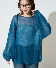 限定展開 モヘアタッチ カラー ルーズ ニット プルオーバー
