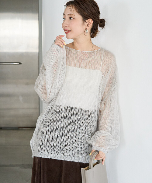 FREAK'S STORE(フリークスストア)の「限定展開 モヘアタッチ カラー ルーズ ニット プルオーバー(ニット/セーター・レディース・ブラック/ナチュラル/ピンク/ライトグレー/ブラウン/イエロー/ブルー・フリ-)」の3枚目の写真