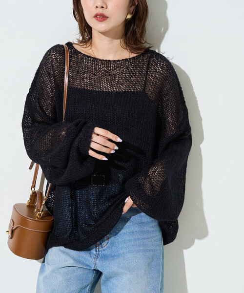 FREAK'S STORE(フリークスストア)の「限定展開 モヘアタッチ カラー ルーズ ニット プルオーバー(ニット/セーター・レディース・ブラック/ナチュラル/ピンク/ライトグレー/ブラウン/イエロー/ブルー・フリ-)」の2枚目の写真