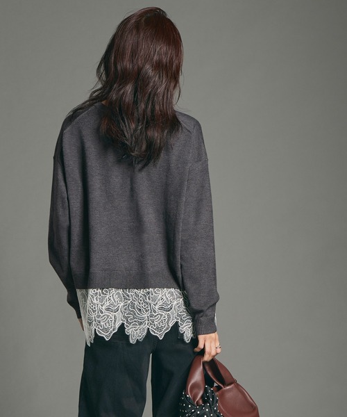 coca（coca）（コカ）の「レースドッキングニットトップス（ニット/セーター・レディース・チャコール/グレイッシュベージュ・L/M）」の5枚目の写真