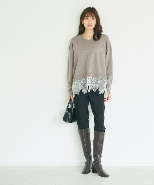 coca（coca）（コカ）の「レースドッキングニットトップス（ニット/セーター・レディース・チャコール/グレイッシュベージュ・L/M）」の8枚目の写真