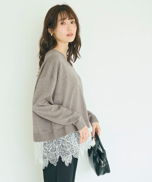 coca（coca）（コカ）の「レースドッキングニットトップス（ニット/セーター・レディース・チャコール/グレイッシュベージュ・L/M）」の9枚目の写真