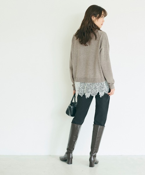 coca（coca）（コカ）の「レースドッキングニットトップス（ニット/セーター・レディース・チャコール/グレイッシュベージュ・L/M）」の10枚目の写真