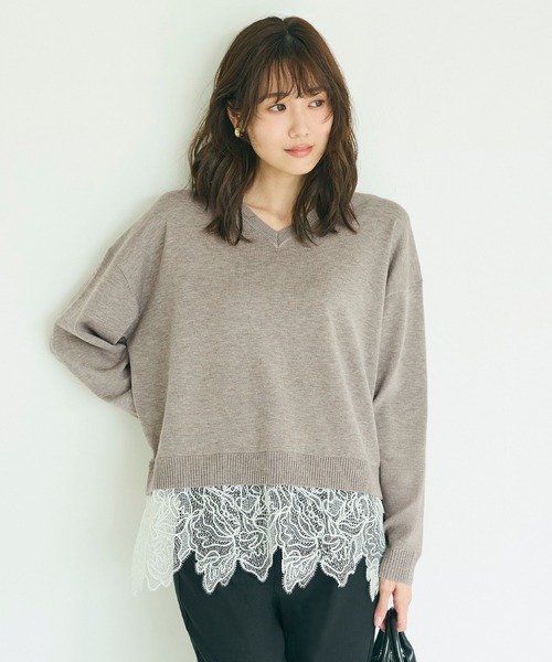 coca（coca）（コカ）の「レースドッキングニットトップス（ニット/セーター・レディース・チャコール/グレイッシュベージュ・L/M）」の11枚目の写真