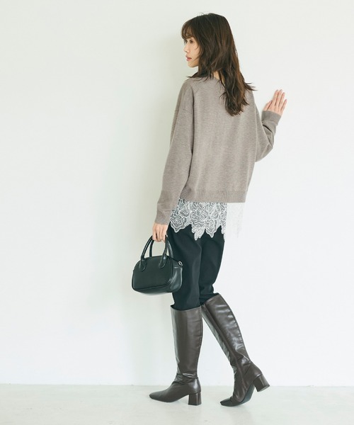 coca（coca）（コカ）の「レースドッキングニットトップス（ニット/セーター・レディース・チャコール/グレイッシュベージュ・L/M）」の12枚目の写真
