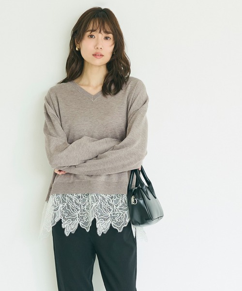 coca（coca）（コカ）の「レースドッキングニットトップス（ニット/セーター・レディース・チャコール/グレイッシュベージュ・L/M）」の13枚目の写真