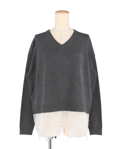 coca（coca）（コカ）の「レースドッキングニットトップス（ニット/セーター・レディース・チャコール/グレイッシュベージュ・L/M）」の15枚目の写真