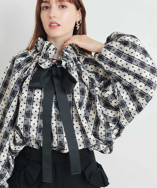 PICCIN(ピッチン)の「チェックドットザビエルブラウス(シャツ/ブラウス・レディース・ベージュ・M)」の1枚目の写真