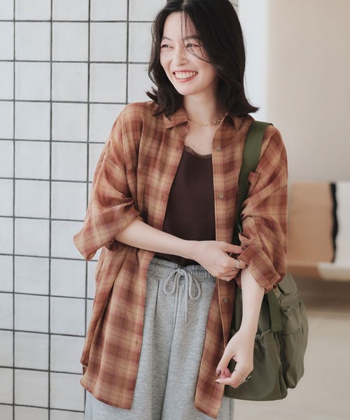 Green Parks(グリーンパークス)の「オーバーサイズチェックシャツ(シャツ/ブラウス・レディース・サックスブルー/ブラック/ベージュ/ブラウン・FREE)」の3枚目の写真