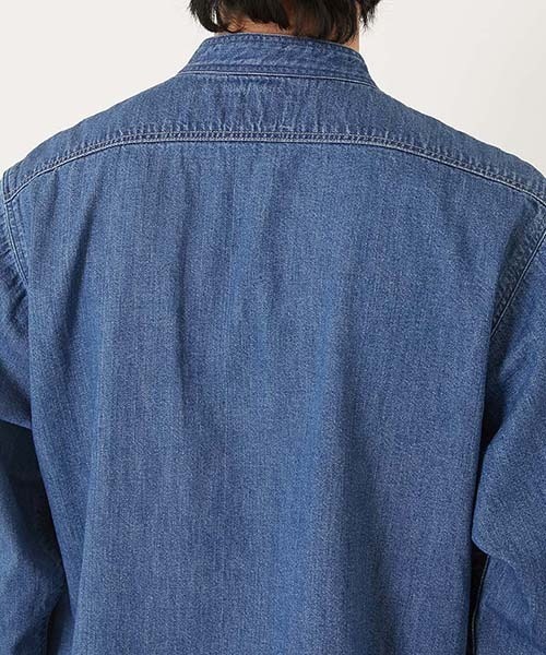 BLUE BLUE(ブルーブルー)の「デニムスタンドカラーワークシャツ(シャツ/ブラウス・メンズ・ブルー・S/M/L/XL)」の6枚目の写真