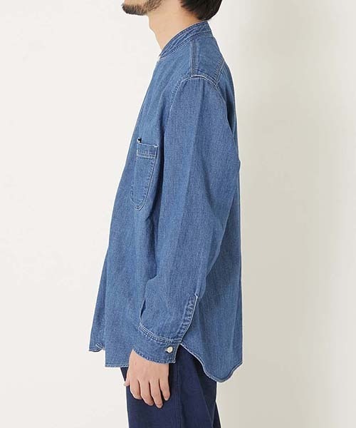 BLUE BLUE(ブルーブルー)の「デニムスタンドカラーワークシャツ(シャツ/ブラウス・メンズ・ブルー・S/M/L/XL)」の3枚目の写真
